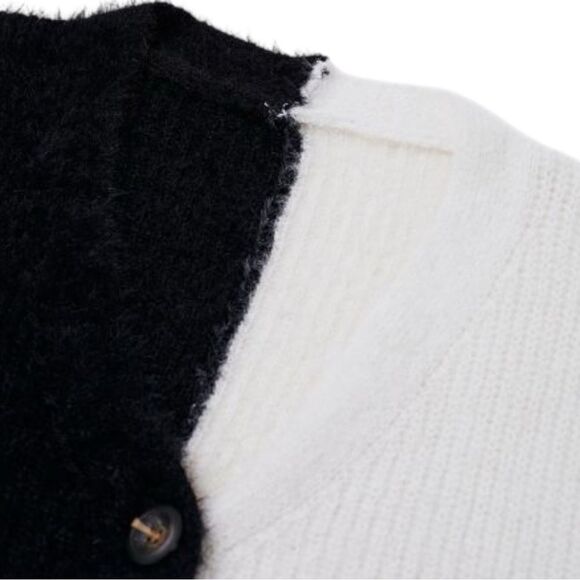 Black & White Contrast Button-Front V-Neck Cardigan NEW - Woven Right - Picture 13 of 13